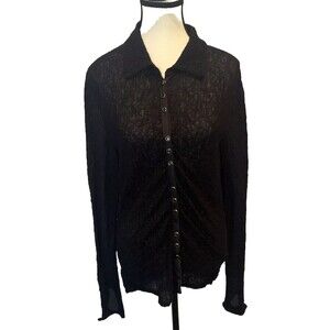 J. Jill Stretch BLACK Textured Multiple Snap Long Sleeve Top Tunic Sz Small